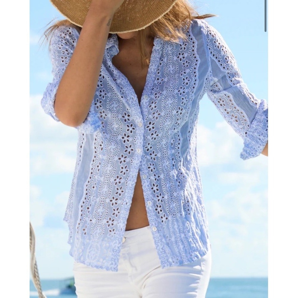 NEW Cino $152 SAN MIGUEL PERI BLUE BUTTON DOWN SHIRT Medium Nautical Coastal